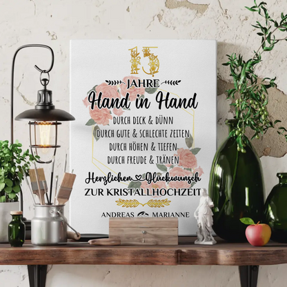 Personalisierte Leinwand Geschenk 15 Hochzeitstag zur Kristallhochzeit Namen