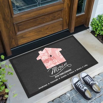 Personalisierte Fußmatte Familien Nachname Moin für Daheim