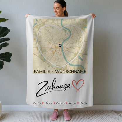 Personalisiertes Zuhause Decke mit Spruch Familie Stadtkarte Herzform