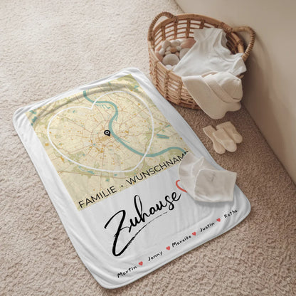 Personalisiertes Zuhause Decke mit Spruch Familie Stadtkarte Herzform