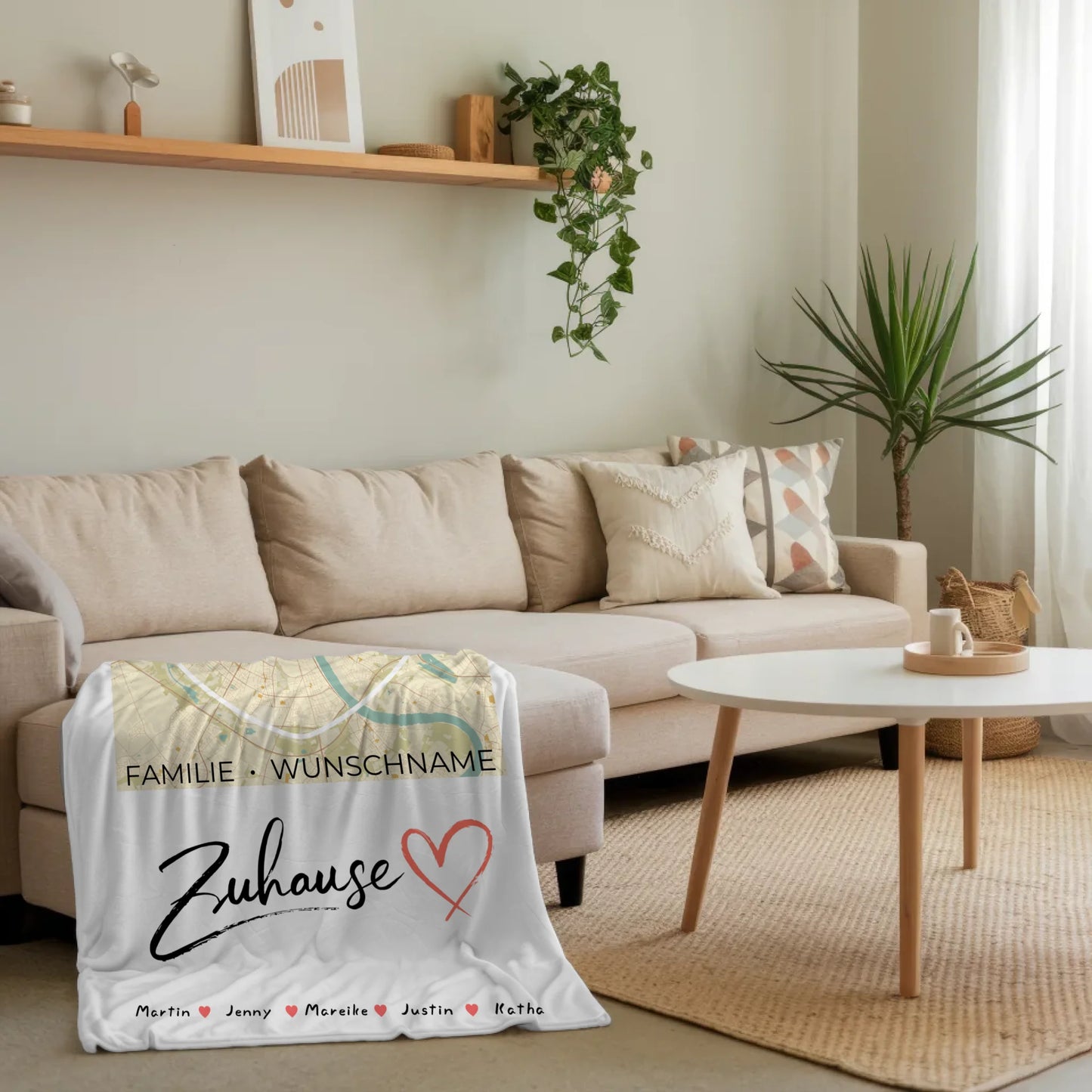 Personalisiertes Zuhause Decke mit Spruch Familie Stadtkarte Herzform