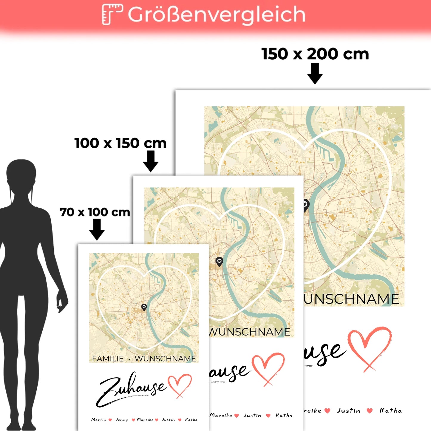 Personalisiertes Zuhause Decke mit Spruch Familie Stadtkarte Herzform