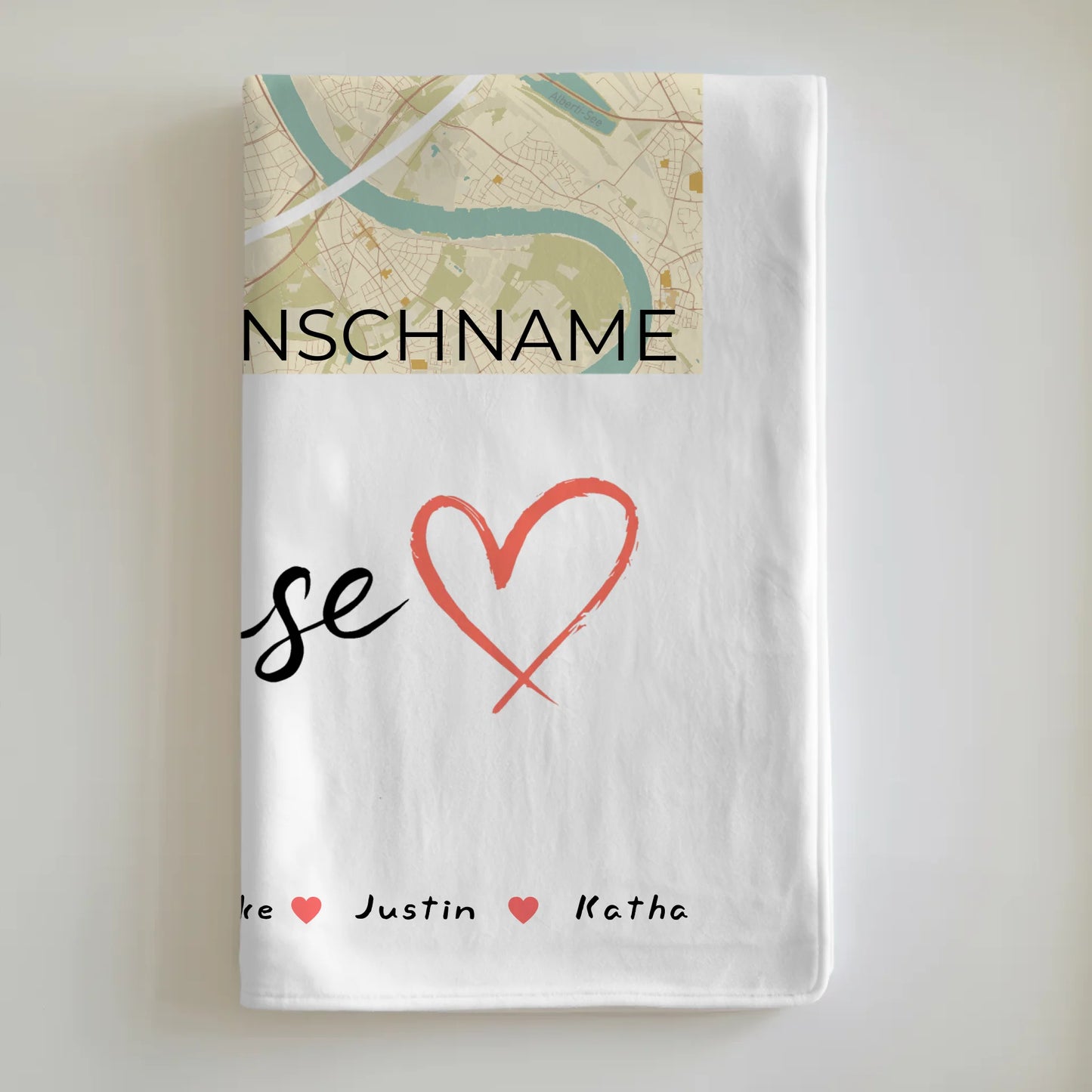 Personalisiertes Zuhause Decke mit Spruch Familie Stadtkarte Herzform