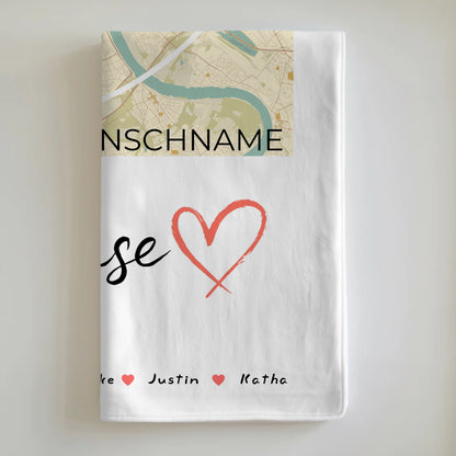 Personalisiertes Zuhause Decke mit Spruch Familie Stadtkarte Herzform