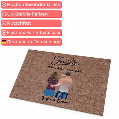 Personalisierte Fußmatte für Paare Dunkelbraun mit Namen Familie