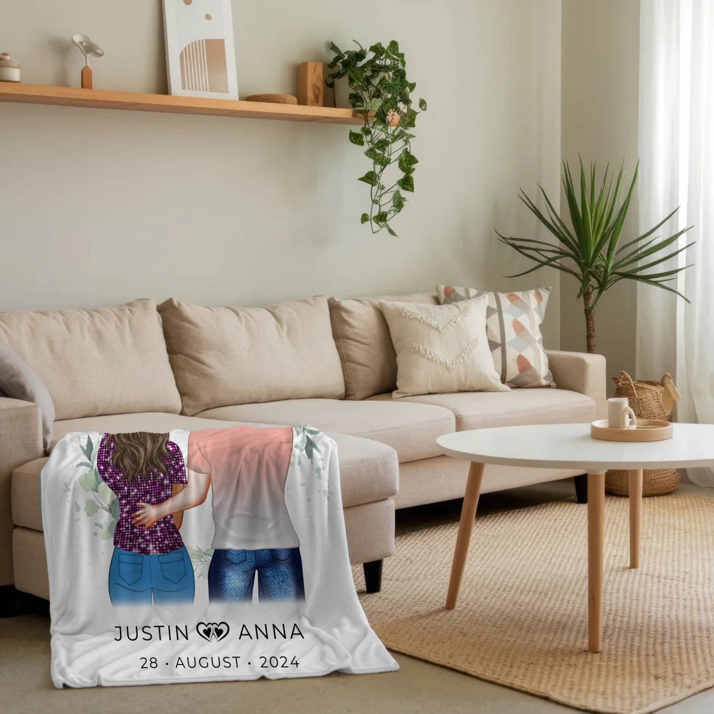 Personalisierte Decke für Paare Figuren Verliebte mit Namen