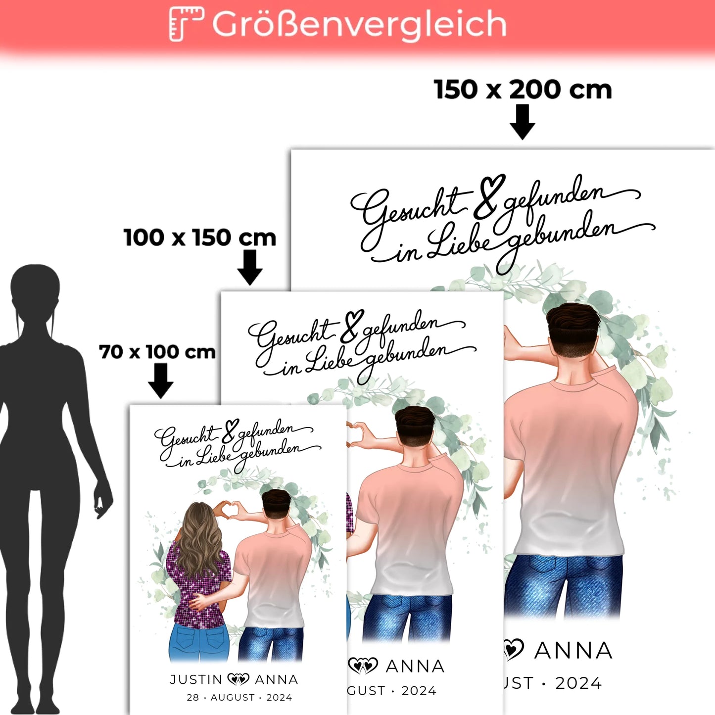 Personalisierte Decke für Paare Figuren Verliebte mit Namen