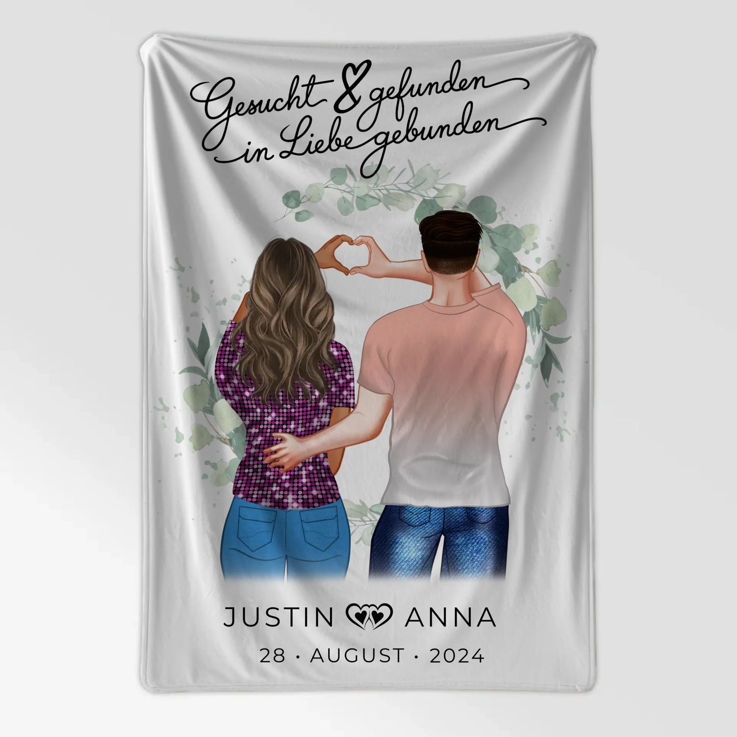 Personalisierte Decke für Paare Figuren Verliebte mit Namen
