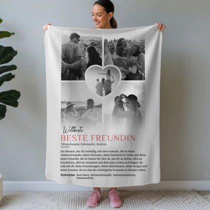 Personalisierte Decke Beste Freundin 5 Fotos Schwarz Weiß mit Name