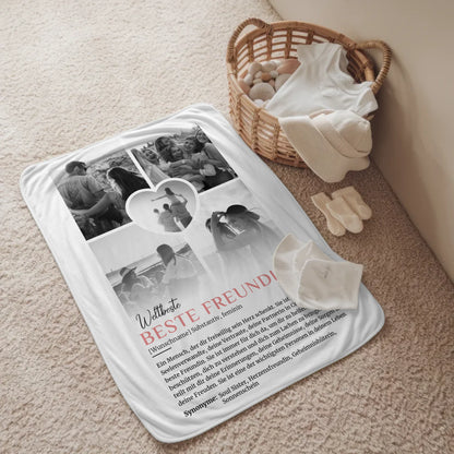 Personalisierte Decke Beste Freundin 5 Fotos Schwarz Weiß mit Name