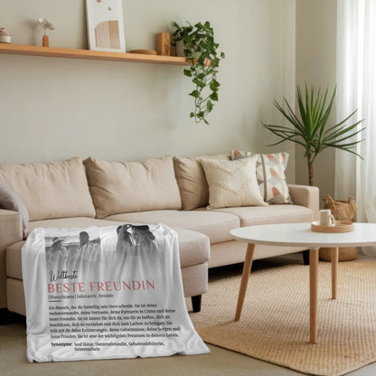 Personalisierte Decke Beste Freundin 5 Fotos Schwarz Weiß mit Name