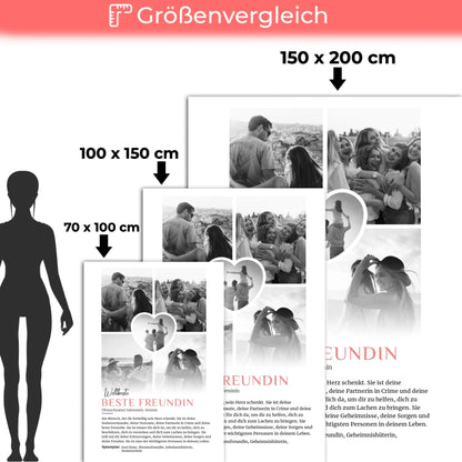 Personalisierte Decke Beste Freundin 5 Fotos Schwarz Weiß mit Name