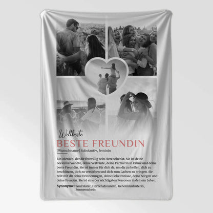 Personalisierte Decke Beste Freundin 5 Fotos Schwarz Weiß mit Name