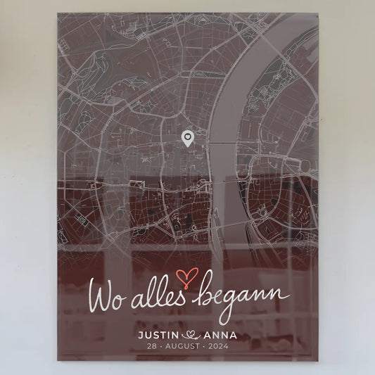 Personalisiertes Acrylglas Bilder für Paare Stadtkarte Wo Alles Begann