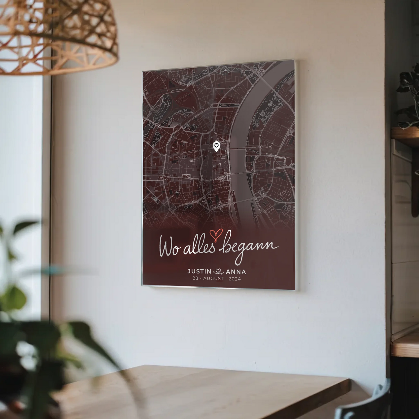 Personalisiertes Acrylglas Bilder für Paare Stadtkarte Wo Alles Begann