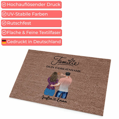 Personalisierte Fußmatte für Paare Dunkelbraun mit Namen Familie