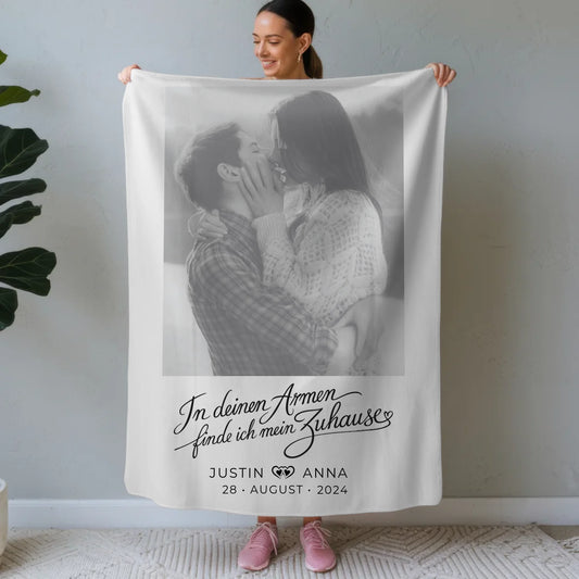 Personalisierte Foto Decke Paare Mit Namen In Deinen Armen Schwarz Weiß