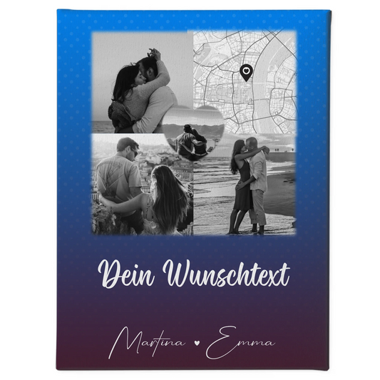 Pärchen Leinwand mit 3 Fotos Herz Foto Karte Wunschtext Te iubesc Liebe auf Rumänisch