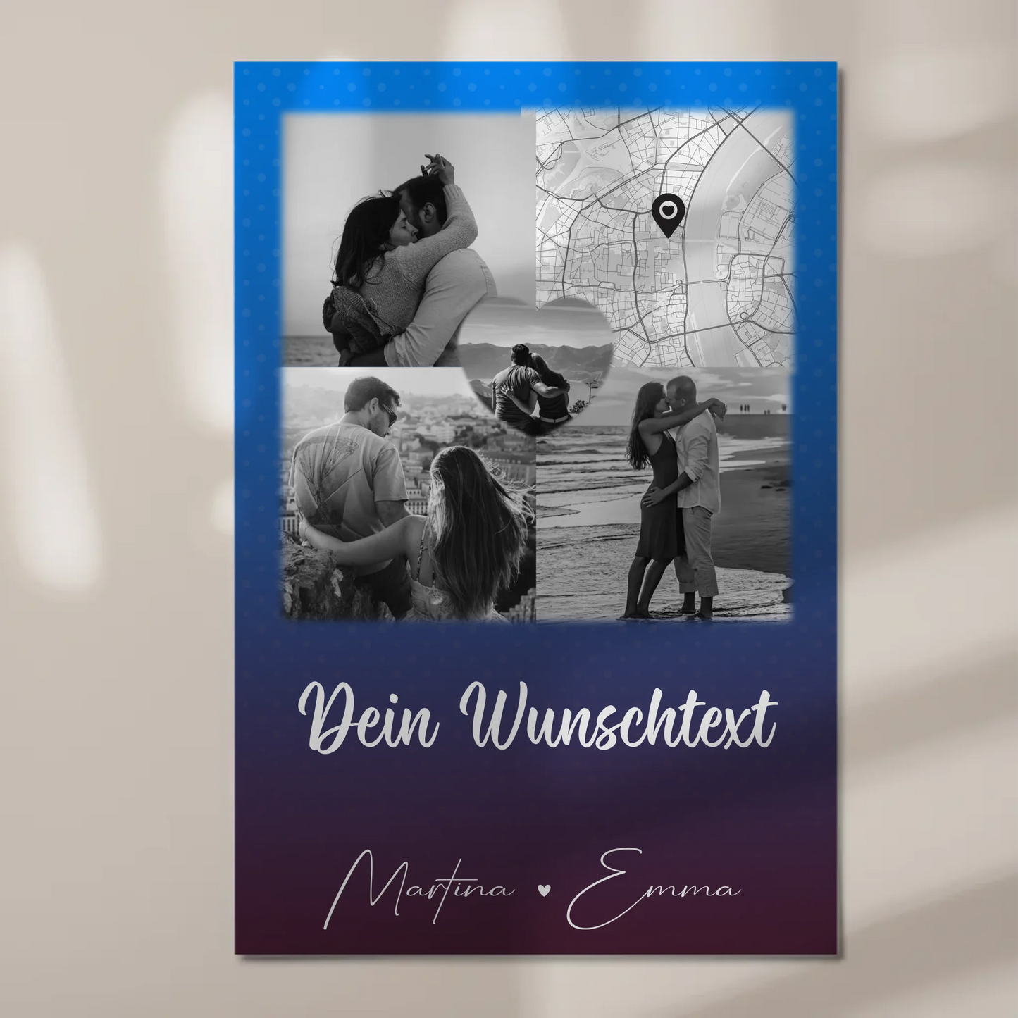 Magnetposter Fotoboard mit 3 Fotos Herz Foto Karte Wunschtext Te iubesc Liebe auf Rumänisch