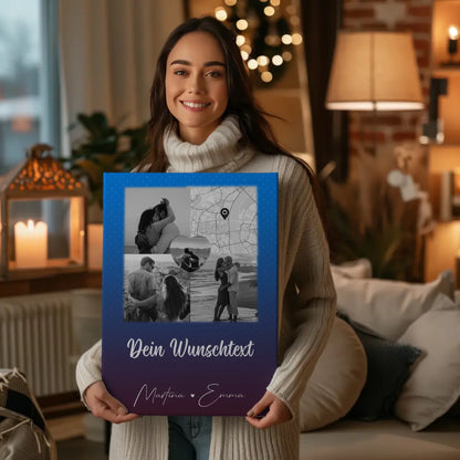 Pärchen Leinwand mit 3 Fotos Herz Foto Karte Wunschtext Te iubesc Liebe auf Rumänisch