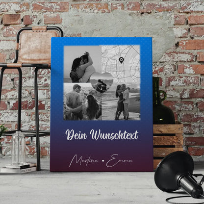 Pärchen Leinwand mit 3 Fotos Herz Foto Karte Wunschtext Te iubesc Liebe auf Rumänisch