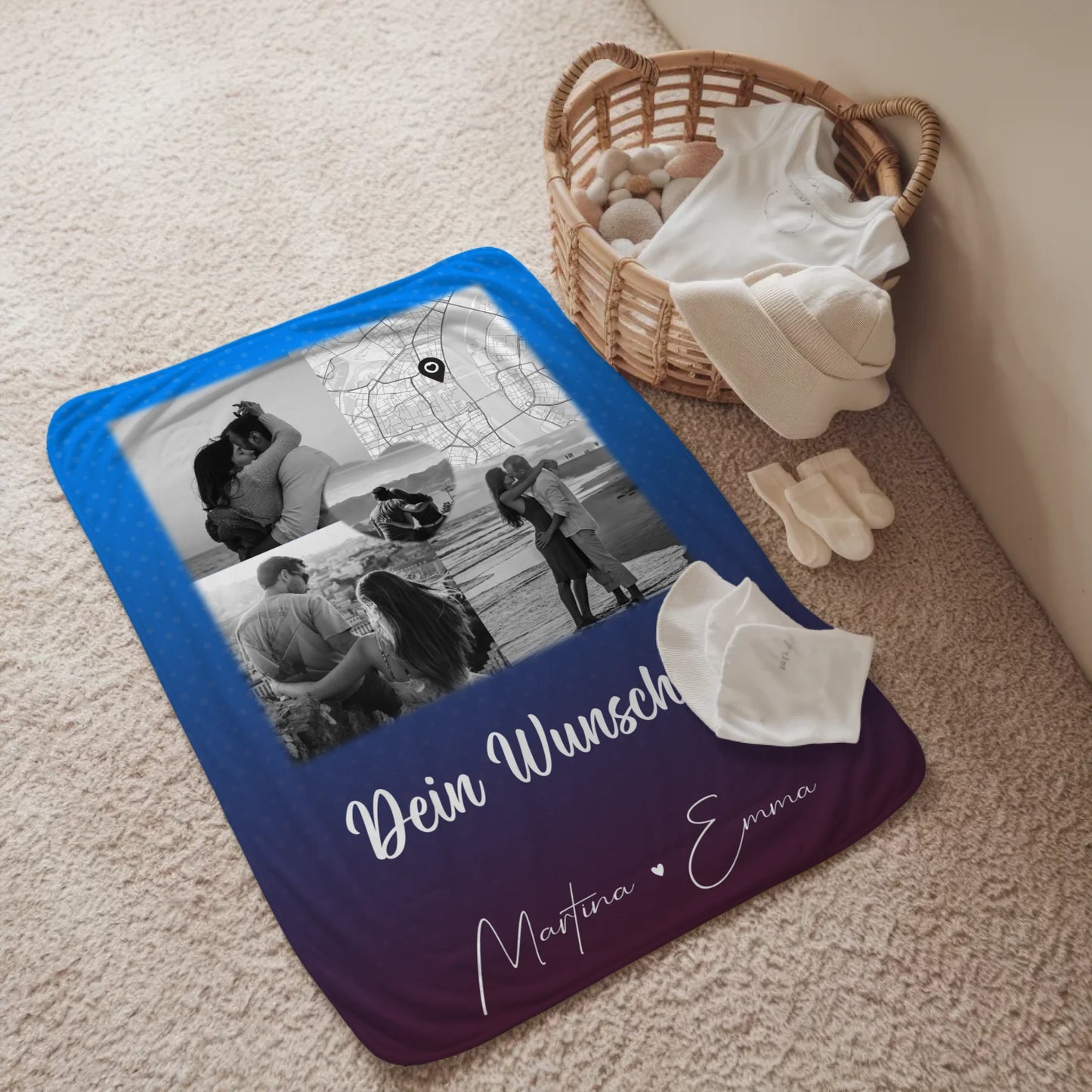 Decke Mit Namen 3 Fotos 1 Herz Foto Karte Wunschtext Te iubesc Liebe auf Rumänisch