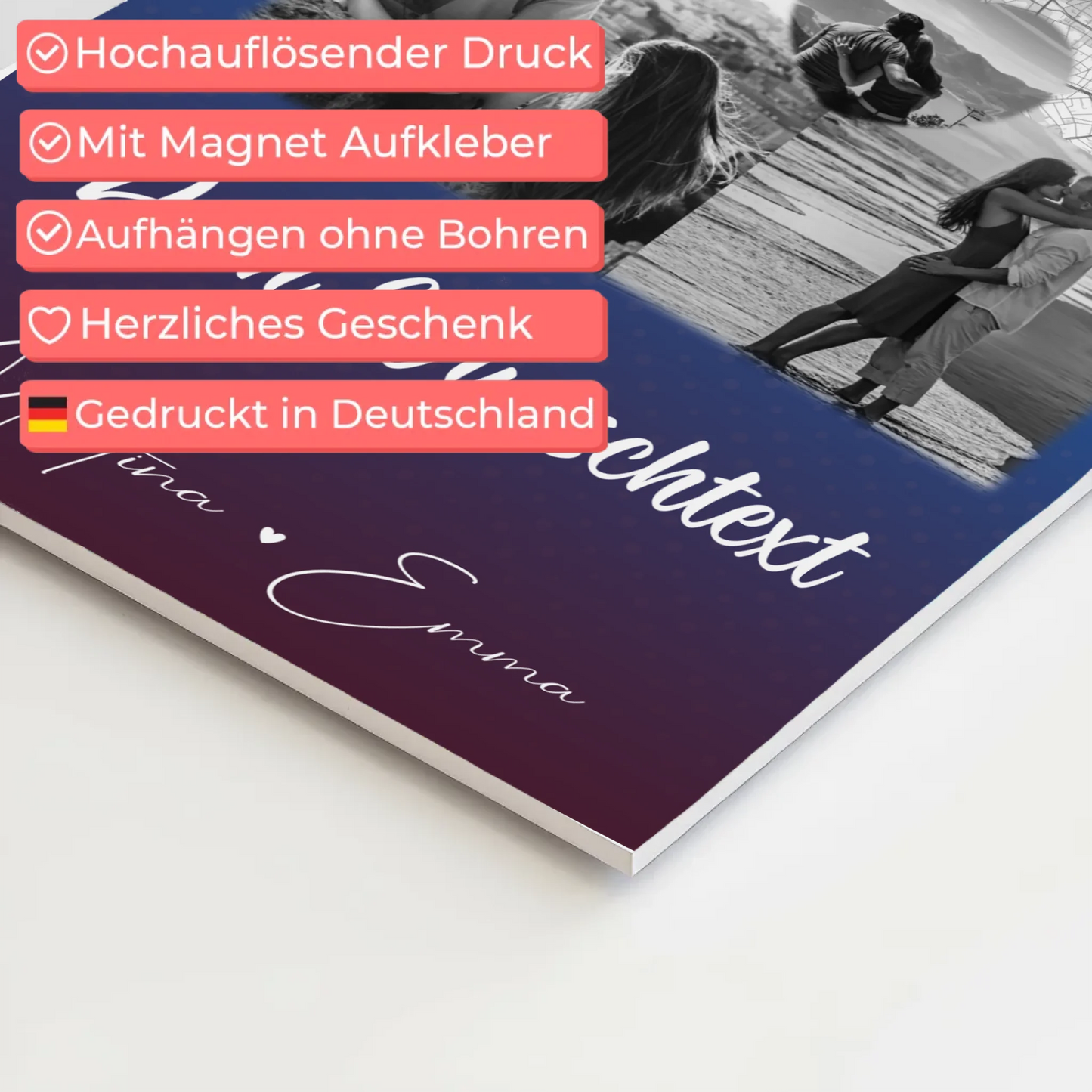 Magnetposter Fotoboard mit 3 Fotos Herz Foto Karte Wunschtext Te iubesc Liebe auf Rumänisch