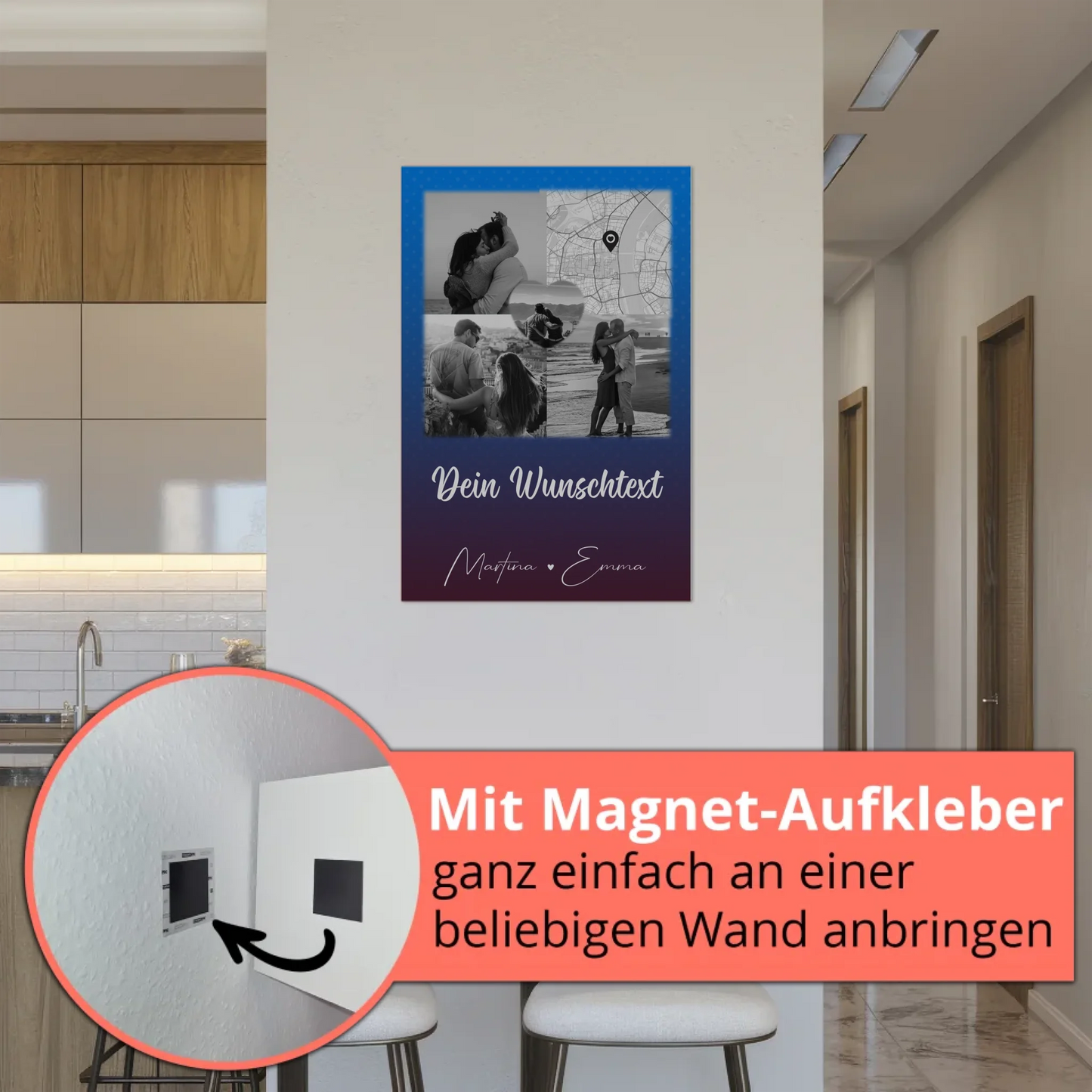 Magnetposter Fotoboard mit 3 Fotos Herz Foto Karte Wunschtext Te iubesc Liebe auf Rumänisch