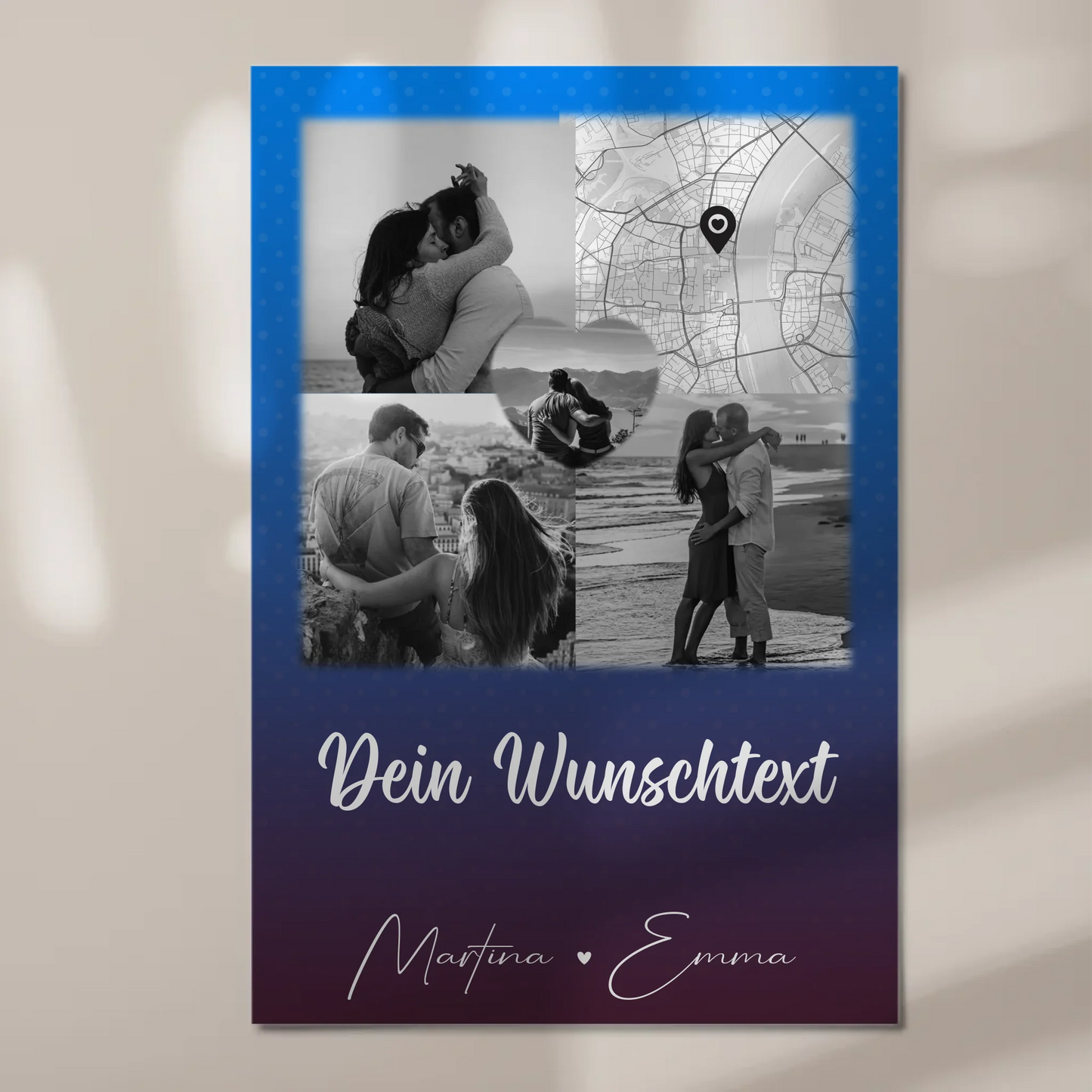 Magnetposter Fotoboard mit 3 Fotos Herz Foto Karte Wunschtext Te iubesc Liebe auf Rumänisch