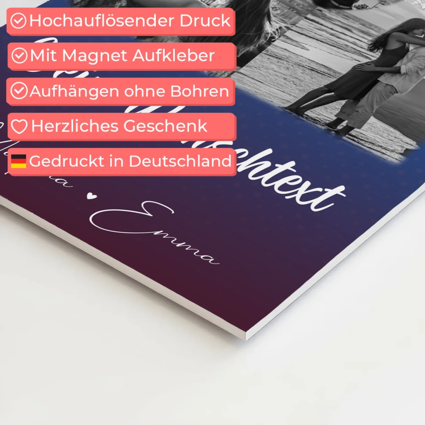 Magnetposter Fotoboard mit 3 Fotos Herz Foto Karte Wunschtext Te iubesc Liebe auf Rumänisch