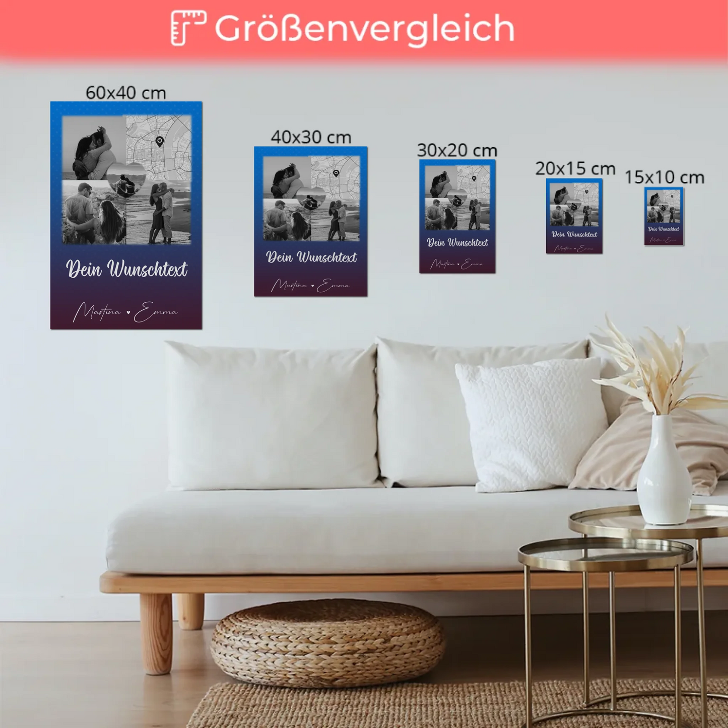 Magnetposter Fotoboard mit 3 Fotos Herz Foto Karte Wunschtext Te iubesc Liebe auf Rumänisch