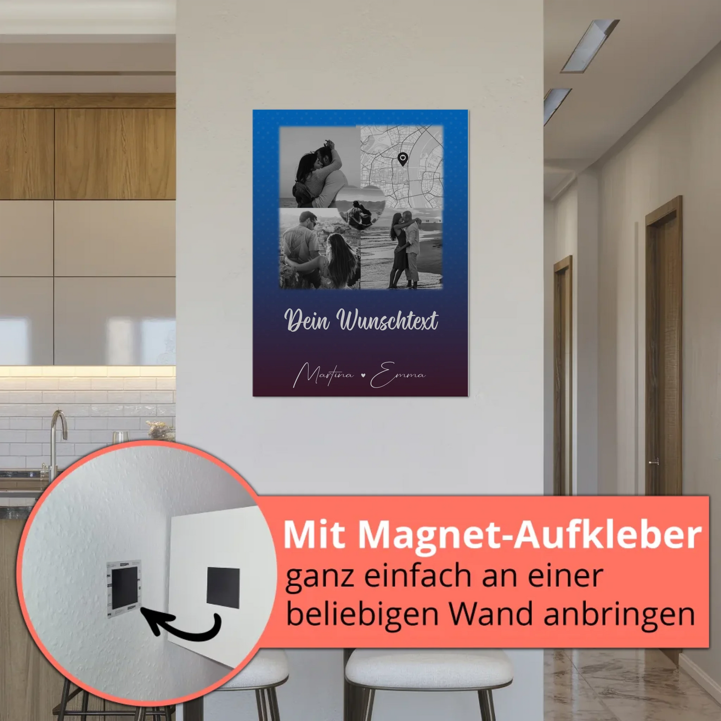 Magnetposter Fotoboard mit 3 Fotos Herz Foto Karte Wunschtext Te iubesc Liebe auf Rumänisch