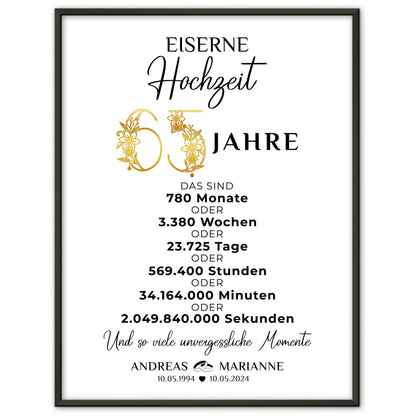 Personalisierte Geschenke Poster für 65 Hochzeitstag zur Eisernen Hochzeit Momente