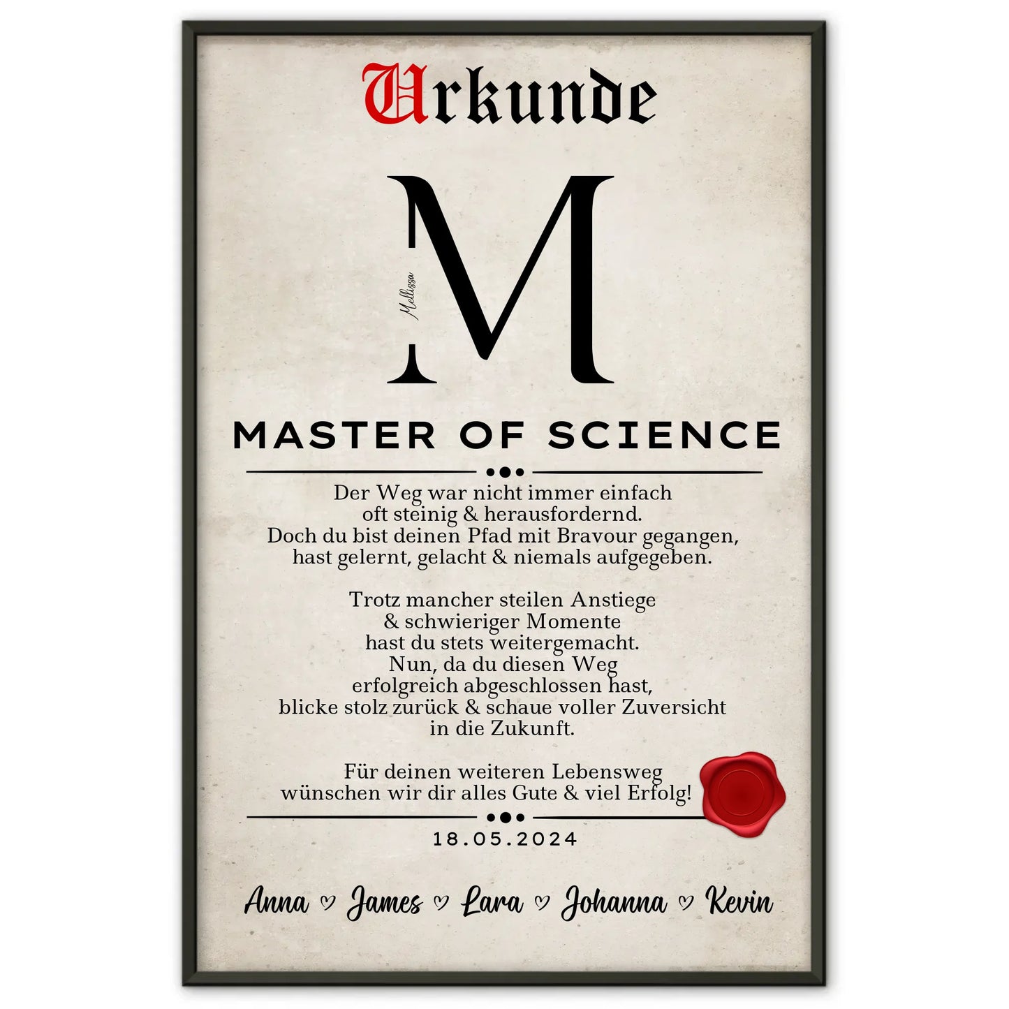 Poster Urkunde Geschenk Zum MasterabschlussMaster Of Science