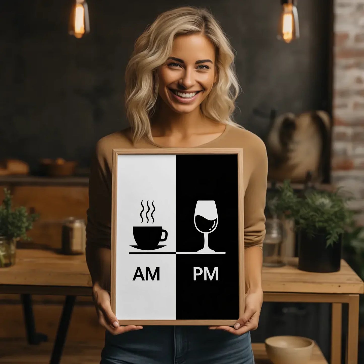 Poster AM PM Kaffeetasse Weinglas Kontrastmotiv