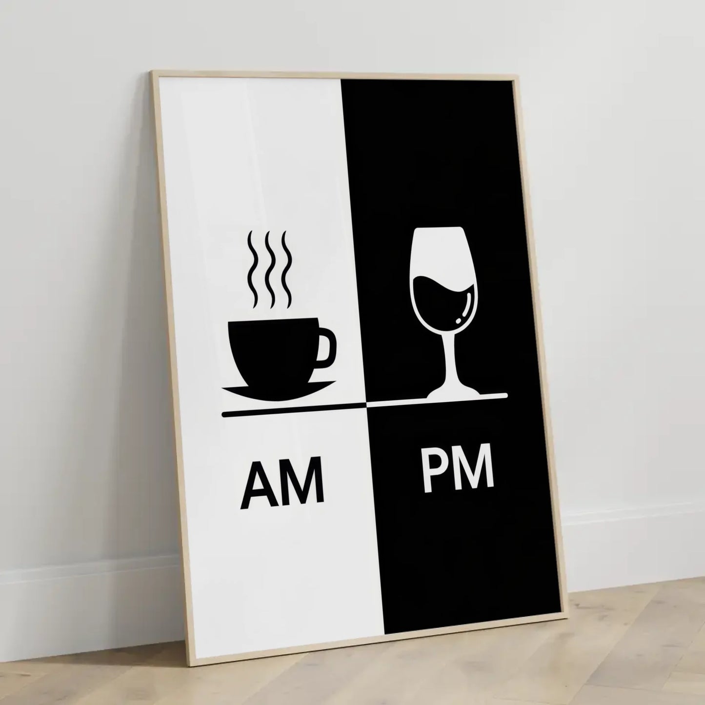 Poster AM PM Kaffeetasse Weinglas Kontrastmotiv