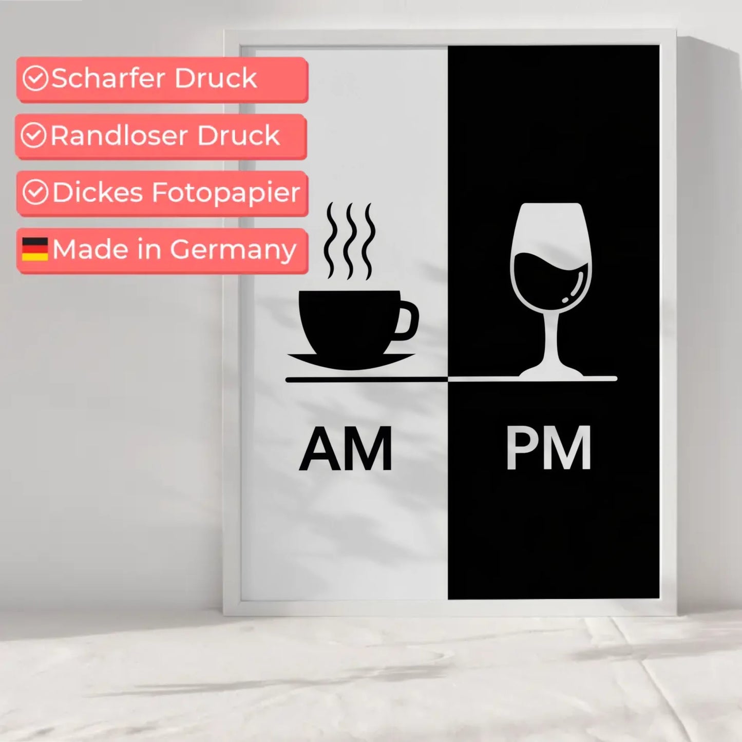 Poster AM PM Kaffeetasse Weinglas Kontrastmotiv