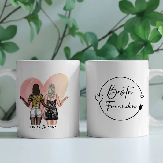 Tasse Beste Freundin Kranz mit Figuren personalisiert