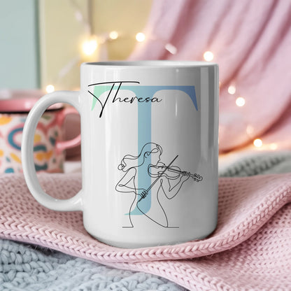 Ausgefallene Tassen Mit Name Lineart Violinistin Violine Personalisiertes Geschenk