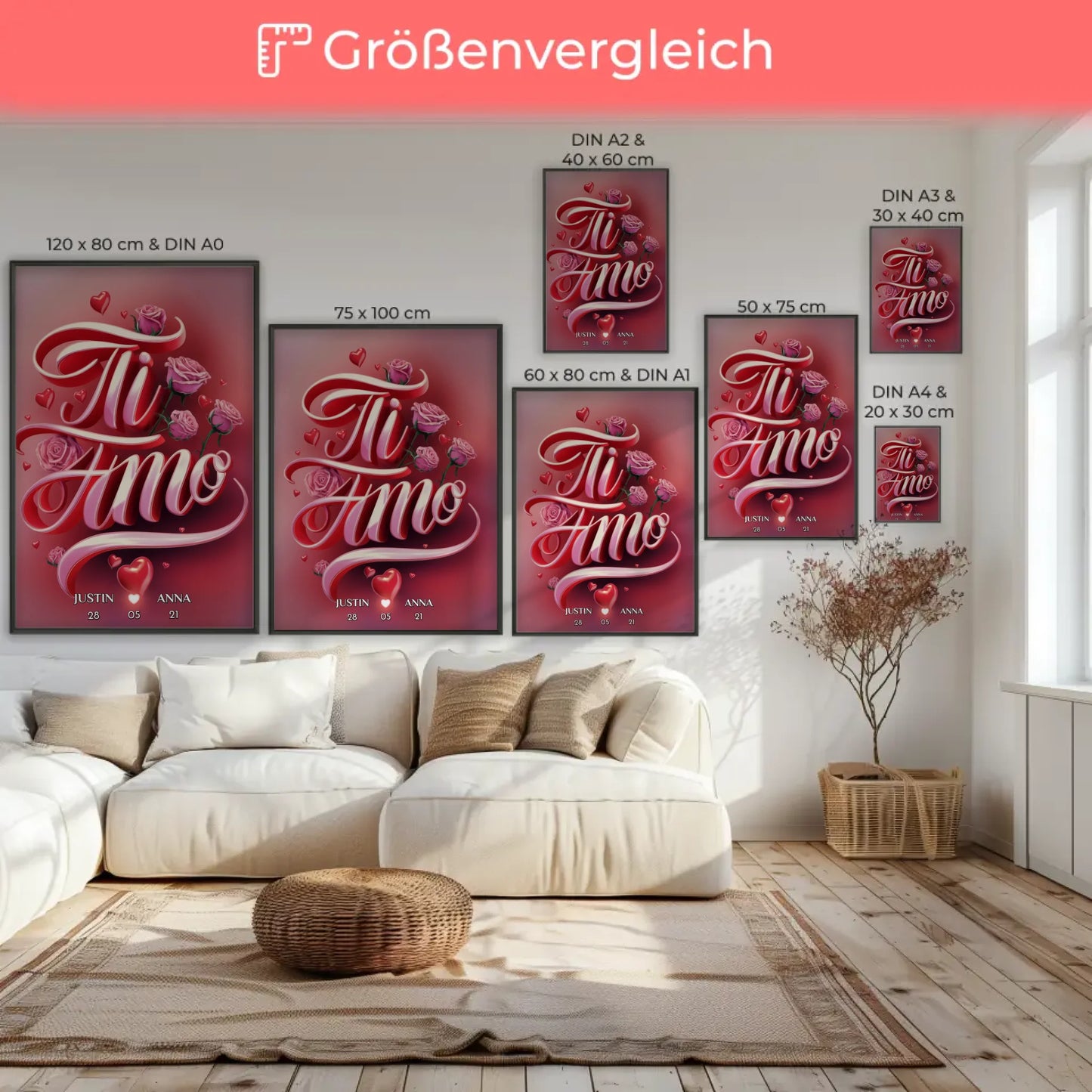 Personalisiertes Paar Poster Ti Amo Geschenk für Sie