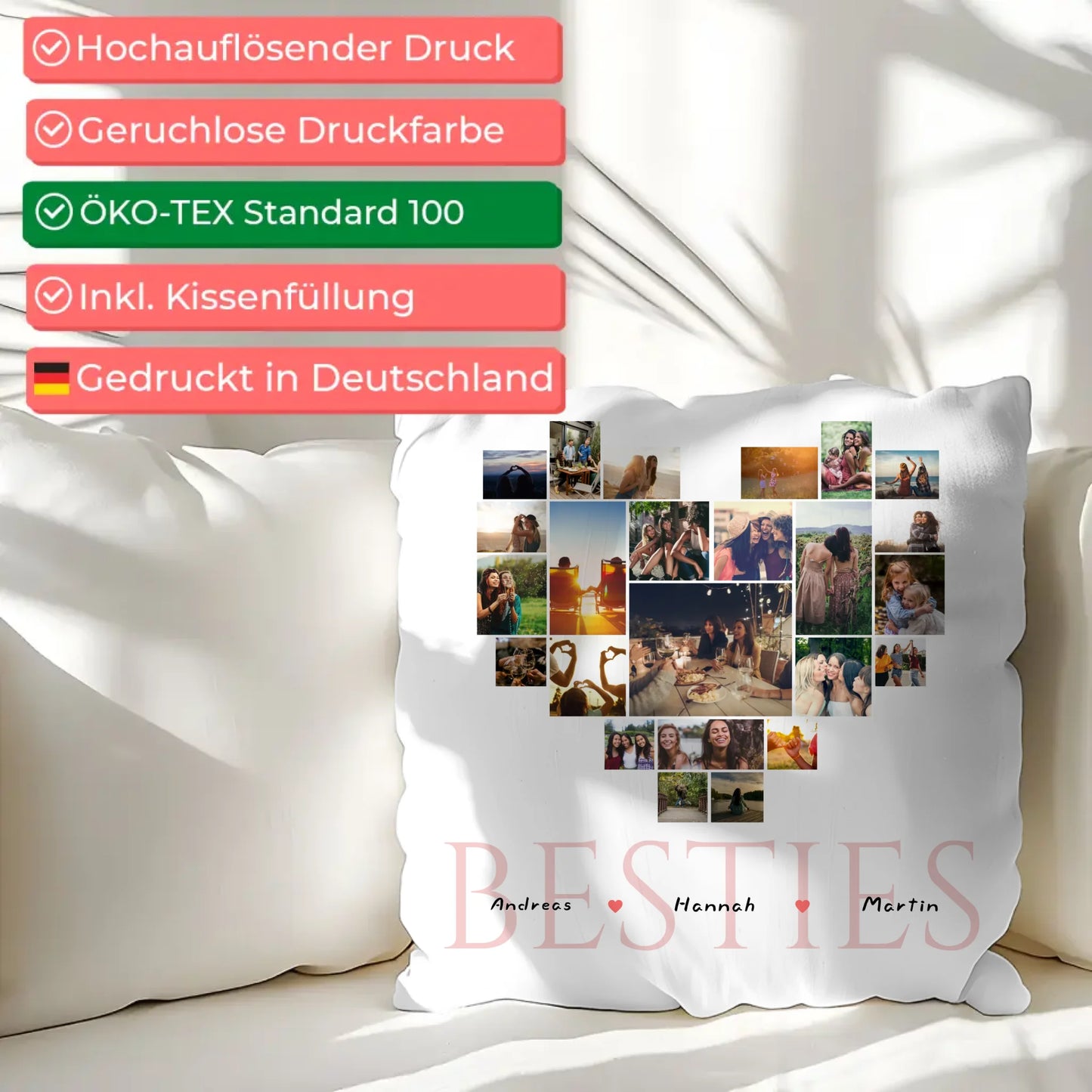 Fotocollage Kissen Herz für Beste Freundin Besties Personalisiert