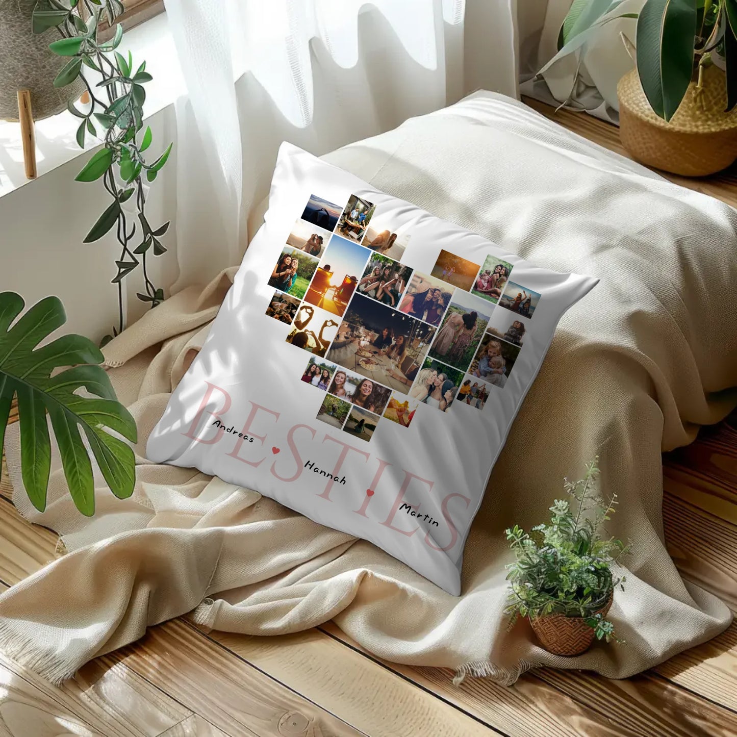 Fotocollage Kissen Herz für Beste Freundin Besties Personalisiert