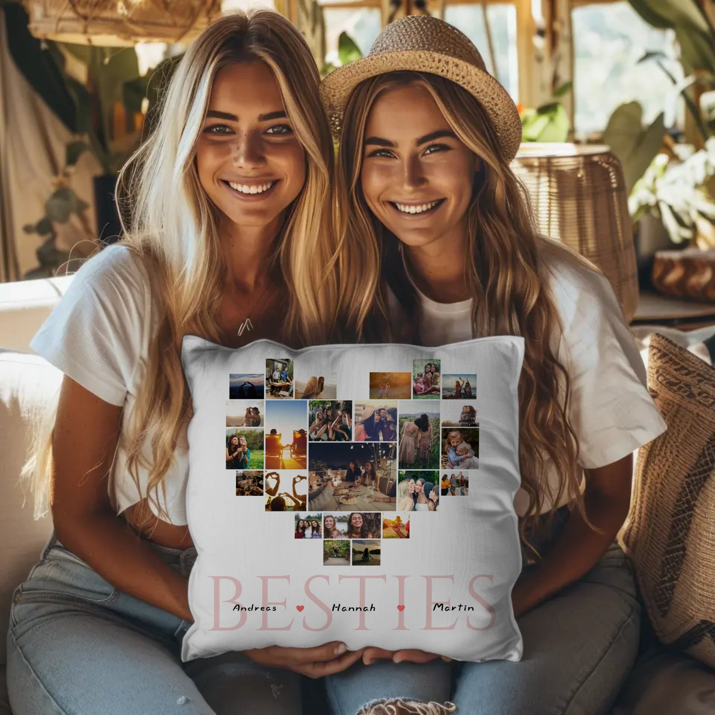 Fotocollage Kissen Herz für Beste Freundin Besties Personalisiert