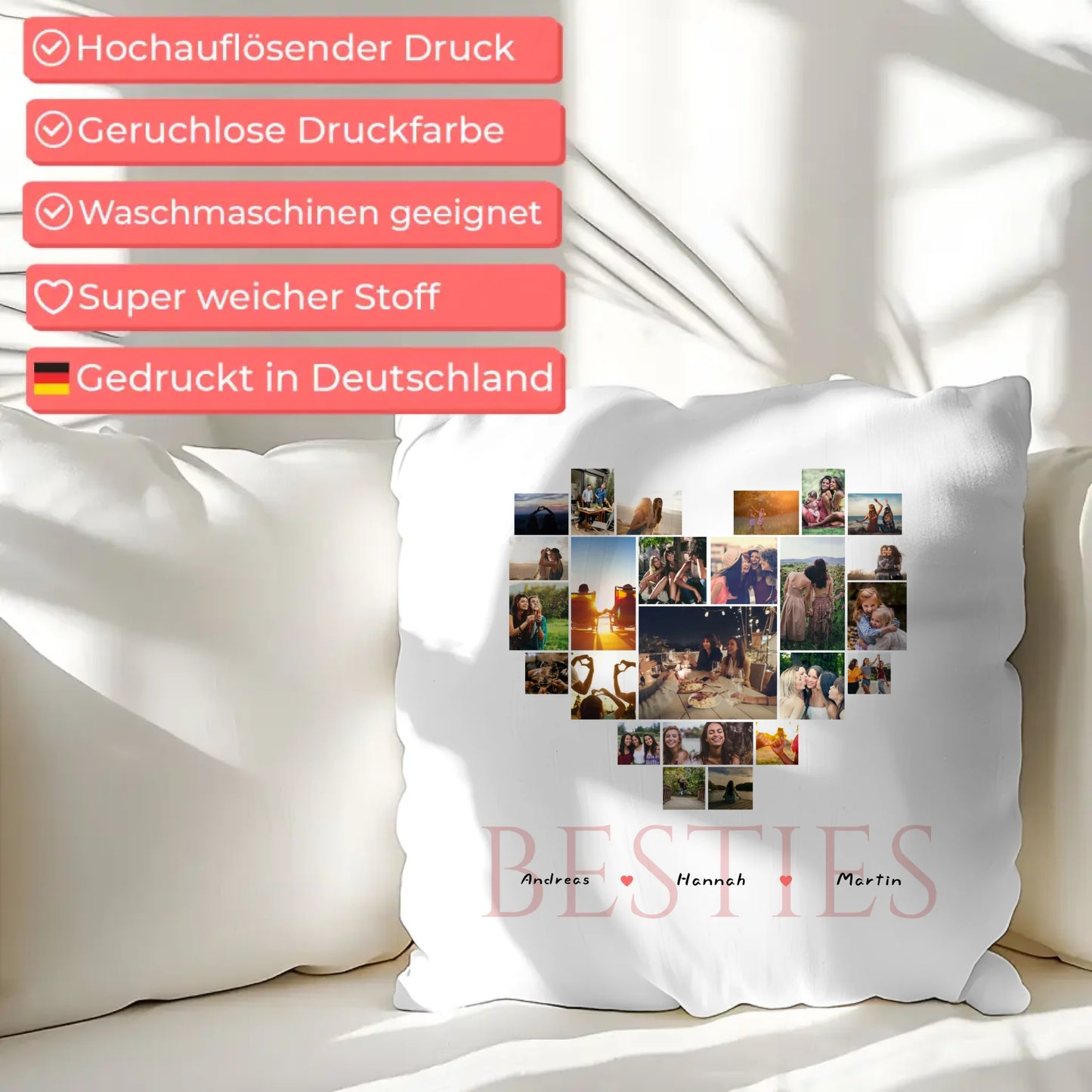 Fotocollage Kissen Herz für Beste Freundin Besties Personalisiert