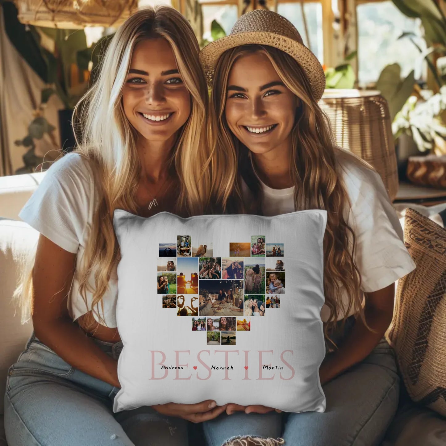 Fotocollage Kissen Herz für Beste Freundin Besties Personalisiert