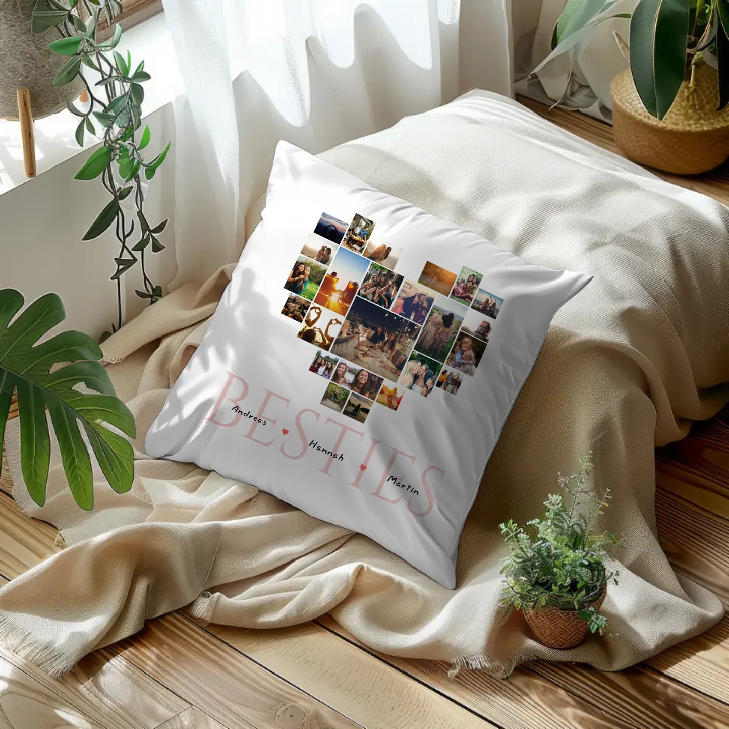 Fotocollage Kissen Herz für Beste Freundin Besties Personalisiert