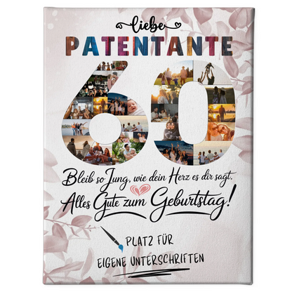 Personalisierte Fotoleinwand mit Unterschriften Patentante 60 Geburtstag Fotos Bleib Jung
