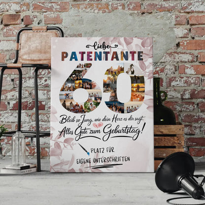 Personalisierte Fotoleinwand mit Unterschriften Patentante 60 Geburtstag Fotos Bleib Jung