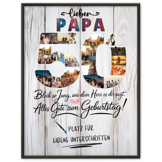 Personalisiertes Poster Papa 50 Geburtstag mit Unterschriften Fotos