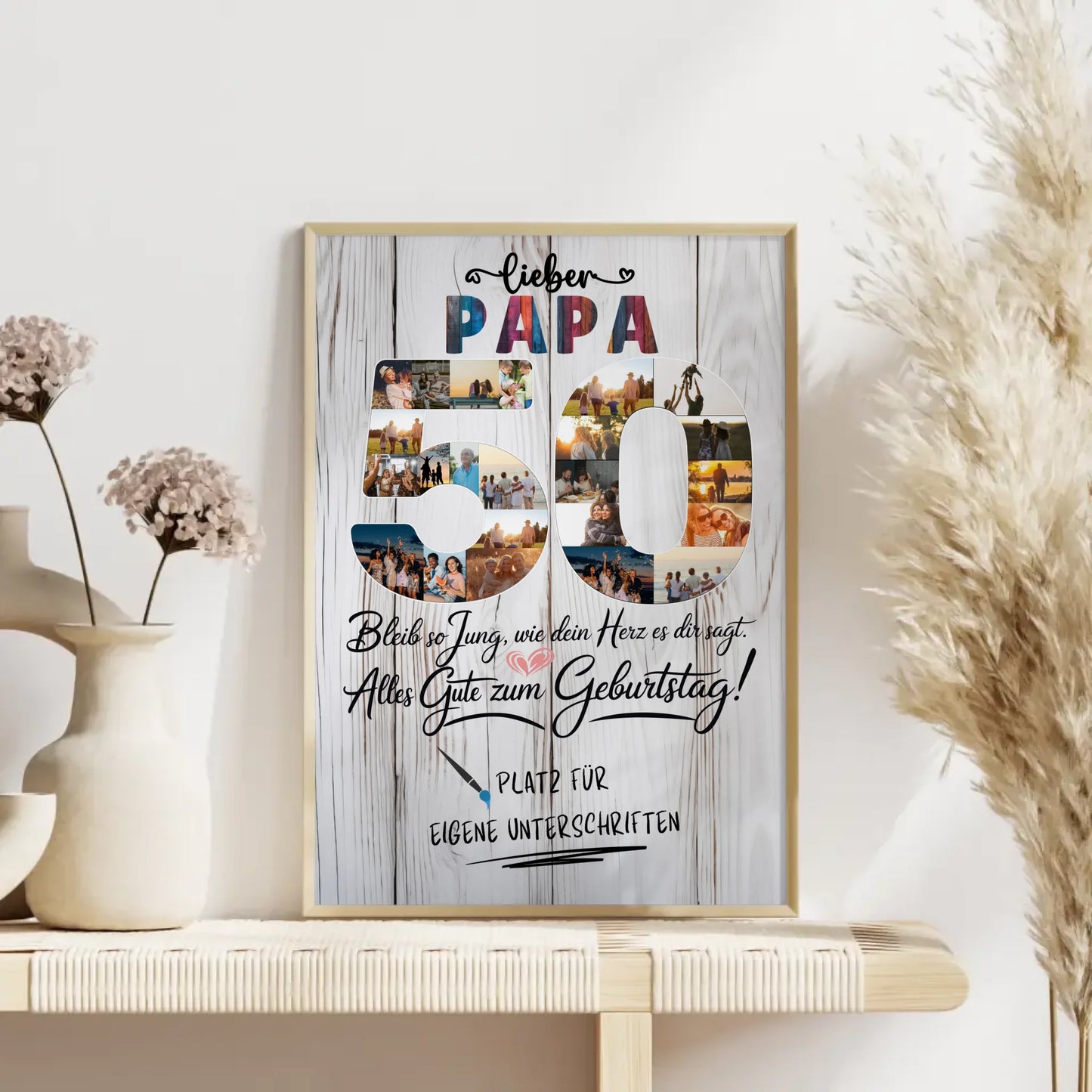 Personalisiertes Poster Papa 50 Geburtstag mit Unterschriften Fotos